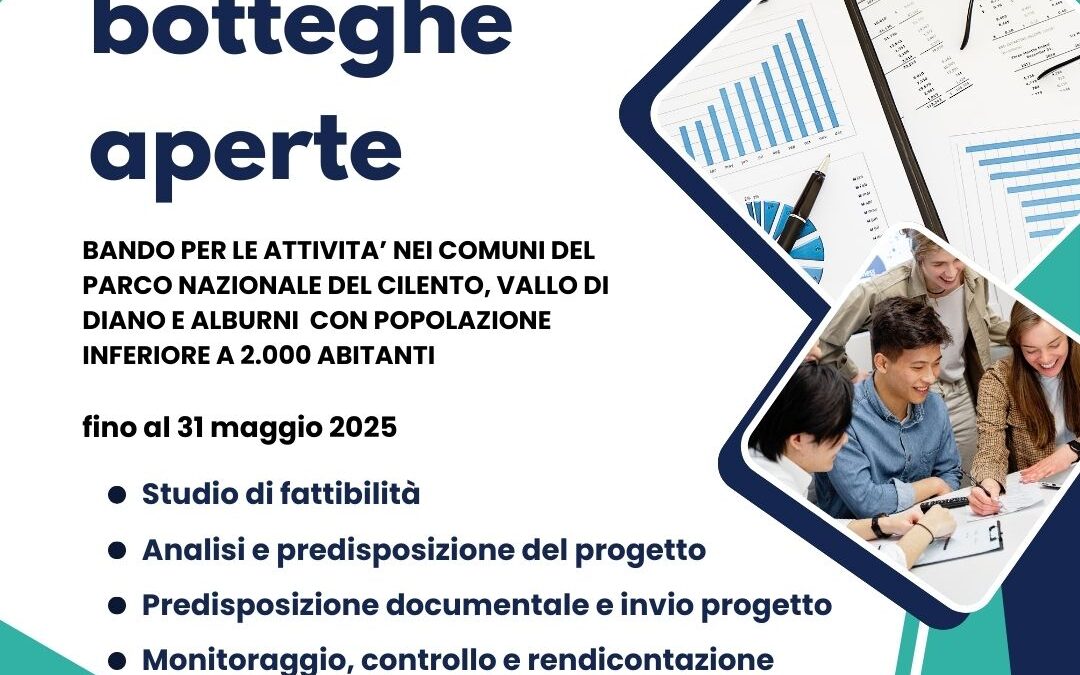 Botteghe aperte,nei comuni del Parco Nazionale del Cilento, Vallo di Diano e Alburni con popolazione inferiore a 2.000 abitanti