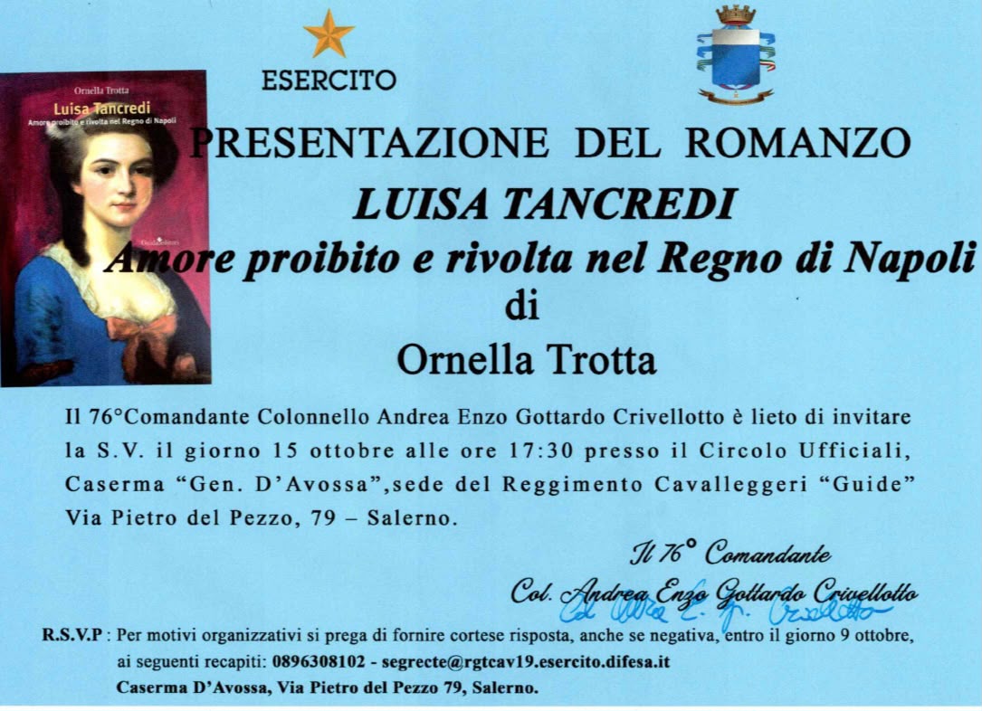 Salerno, l’Esercito ospita la presentazione del romanzo «Luisa Tancredi» di Ornella Trotta